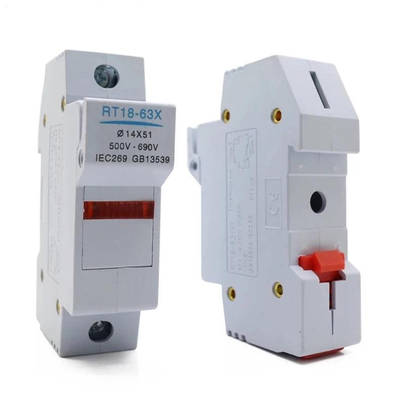 10 Sets PV Solar Fuse 500V DC 14*51Fuse, with LED Fuse Holder for Solar System Protection RT18-63X 1P