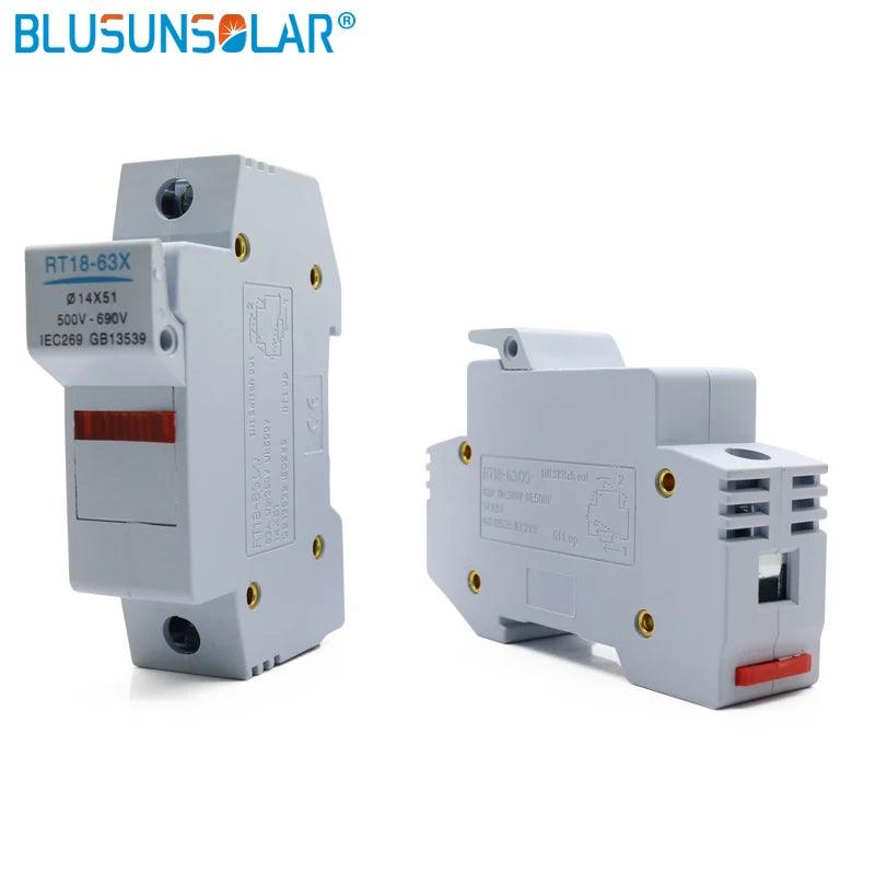 10 Sets PV Solar Fuse 500V DC 14*51Fuse, with LED Fuse Holder for Solar System Protection RT18-63X 1P