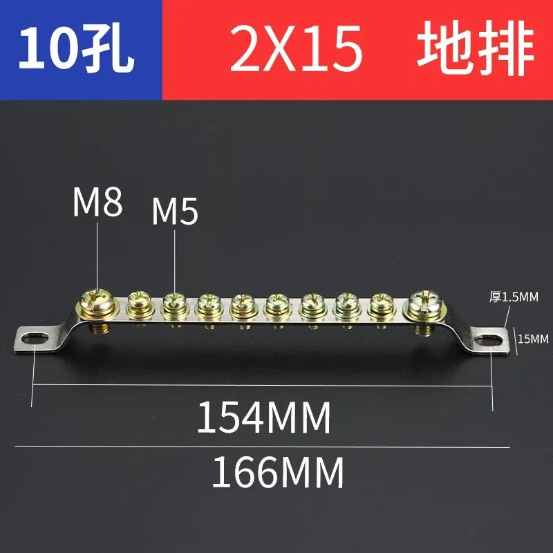 terminal block,10 hole 2x15 ground earth bar,bulk distribution terminal block for industrial cabinet,electrical cabinet wiring terminal