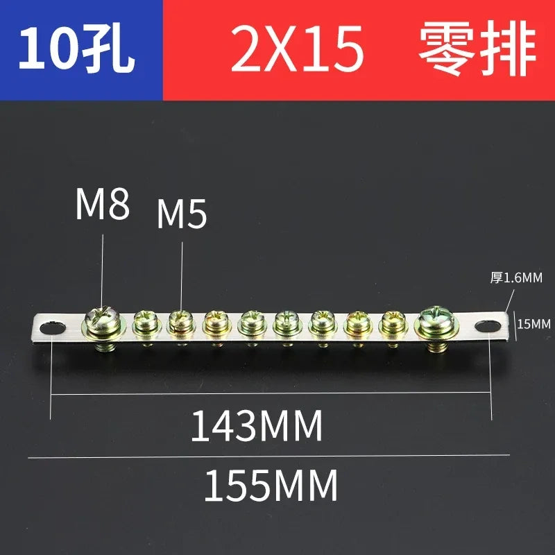terminal block,10 hole 2x15 neutral zero bar,bulk distribution terminal block for industrial cabinet,electrical cabinet wiring terminal