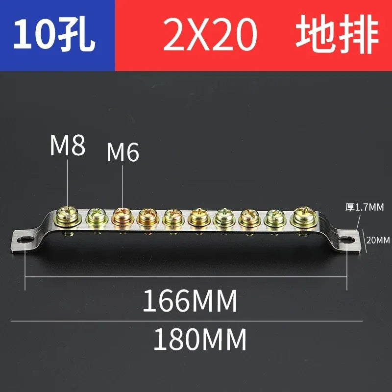 terminal block,10 hole 2x20 ground earth bar,bulk distribution terminal block for industrial cabinet,electrical cabinet wiring terminal