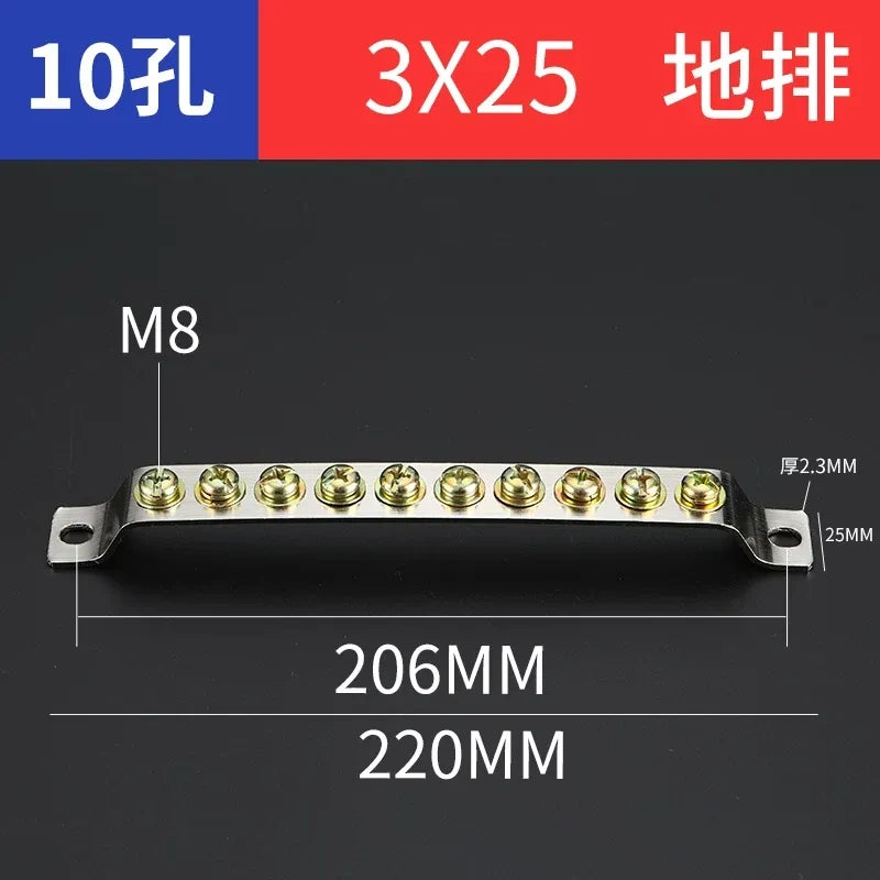 terminal block,10 hole 3x25 ground earth bar,bulk distribution terminal block for industrial cabinet,electrical cabinet wiring terminal