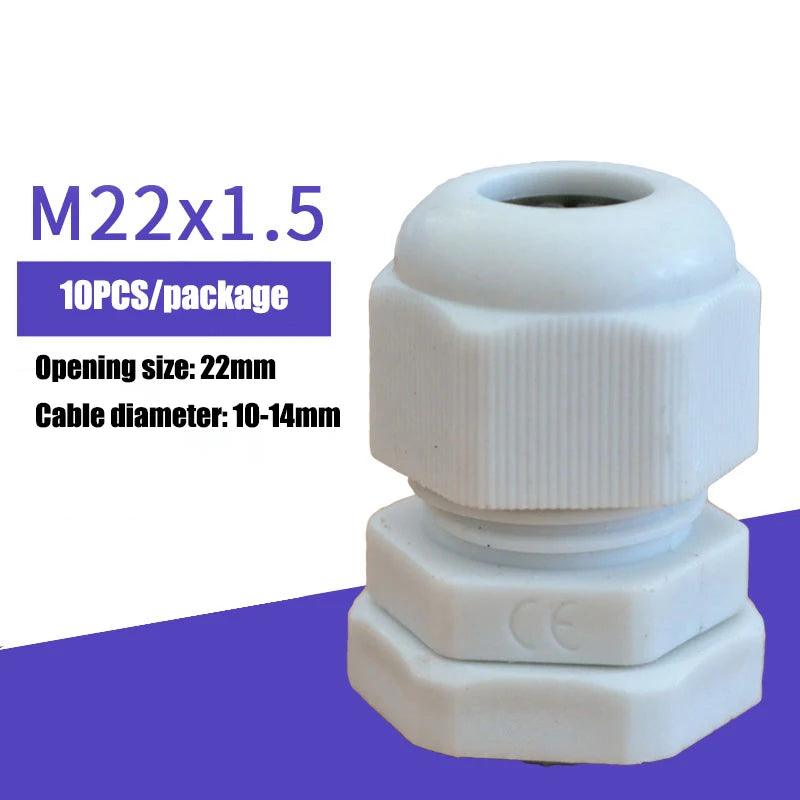 10Pcs Waterproof Cable Gland M8 M12 M16 M20 M25 M32 M40 Gray Plastic Seal Joint M40 M50 M63 Nylon IP68 White Cable Fixing Joint