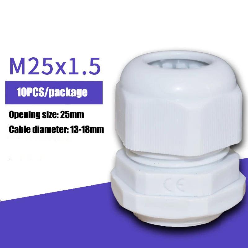 10Pcs Waterproof Cable Gland M8 M12 M16 M20 M25 M32 M40 Gray Plastic Seal Joint M40 M50 M63 Nylon IP68 White Cable Fixing Joint