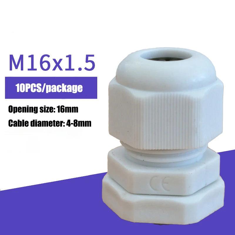10Pcs Waterproof Cable Gland M8 M12 M16 M20 M25 M32 M40 Gray Plastic Seal Joint M40 M50 M63 Nylon IP68 White Cable Fixing Joint