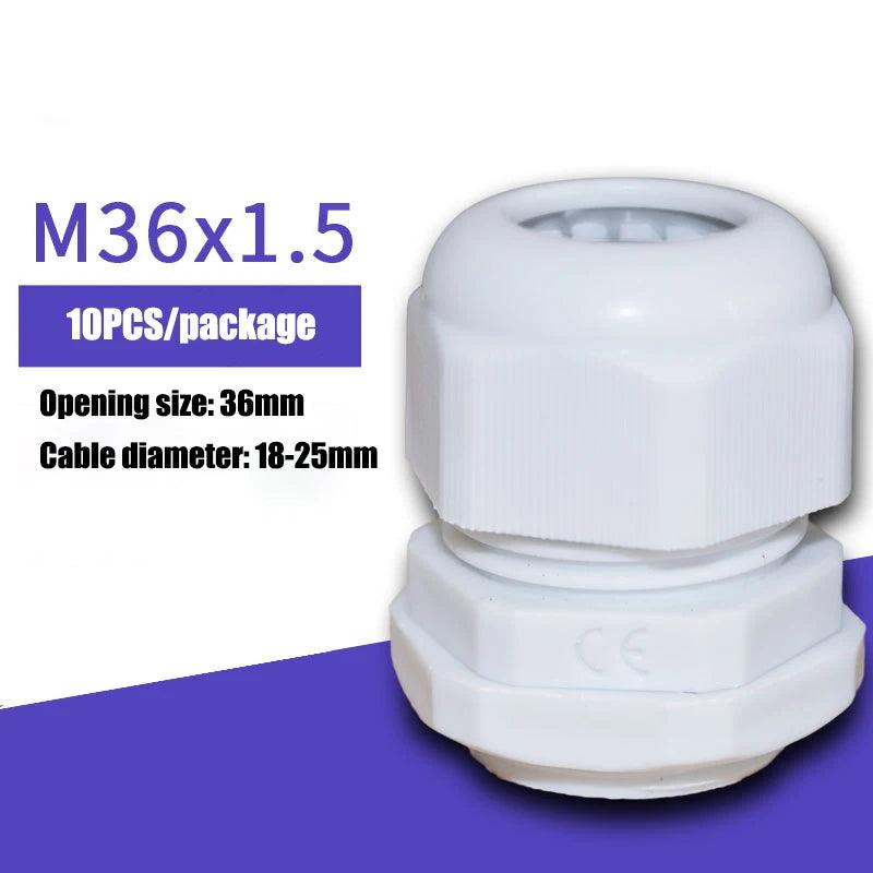 10Pcs Waterproof Cable Gland M8 M12 M16 M20 M25 M32 M40 Gray Plastic Seal Joint M40 M50 M63 Nylon IP68 White Cable Fixing Joint