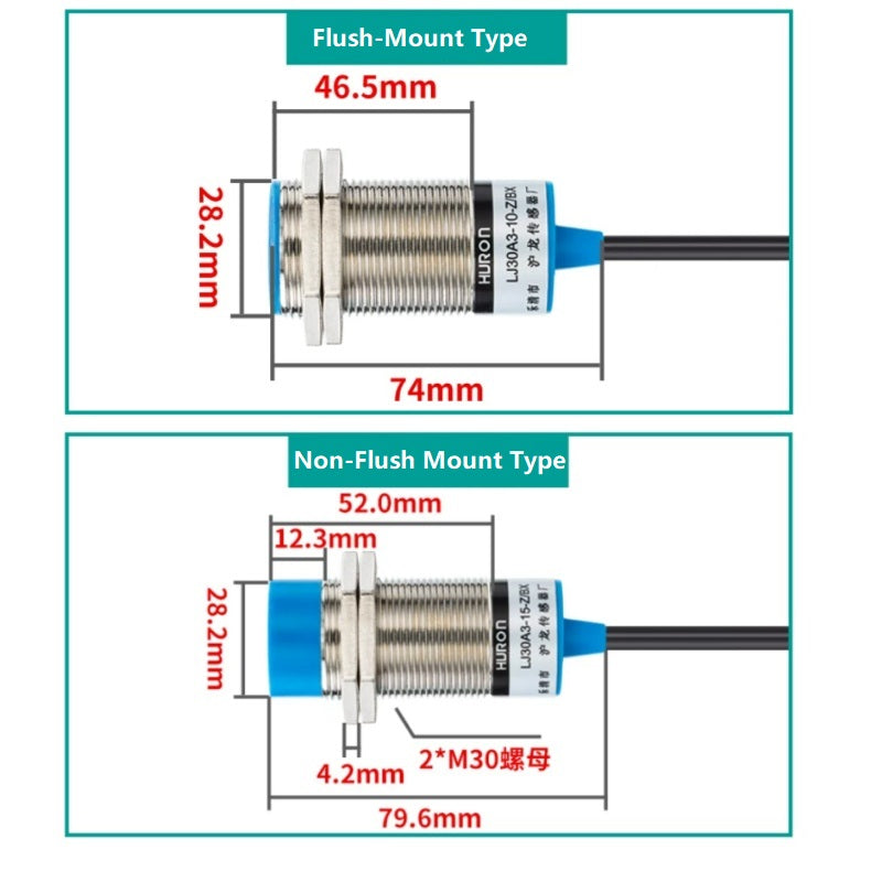 LJ30A3 proximity sensor, M30 inductive switch, 15mm proximity sensor, 10mm proximity switch, long distance metal detector, NPN proximity switch, PNP proximity sensor, 24V limit switch, NO NC proximity switch, flush mount sensor, non-flush proximity switch, industrial automation sensor, waterproof proximity switch