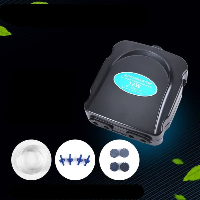 110V aquarium air pump, 110V 12W four port fish tank oxygen pump with 4cm Round Air Disc