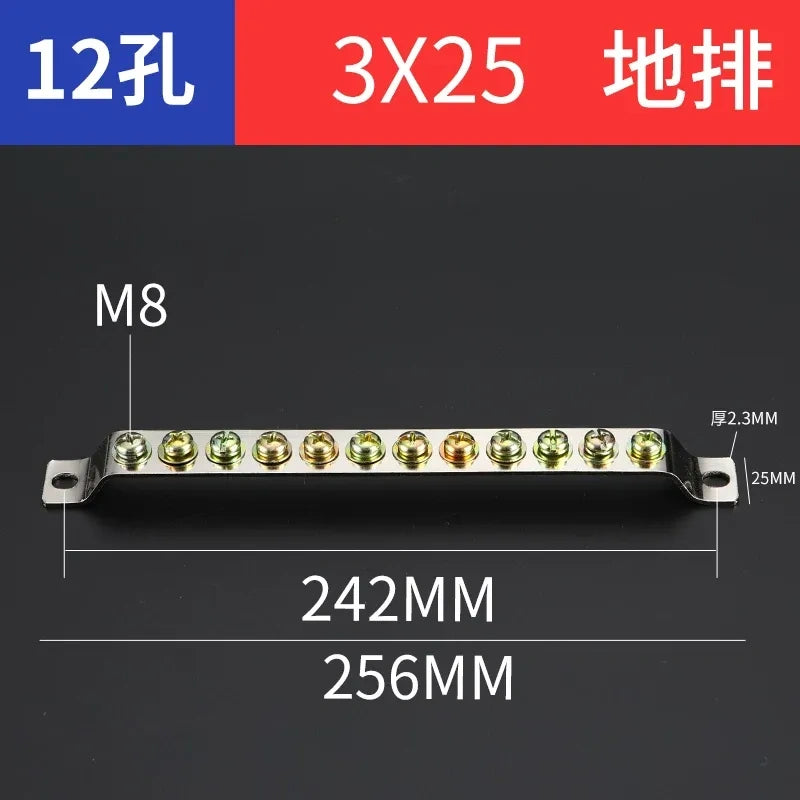 terminal block,12 hole 3x25 ground earth bar,bulk distribution terminal block for industrial cabinet,electrical cabinet wiring terminal