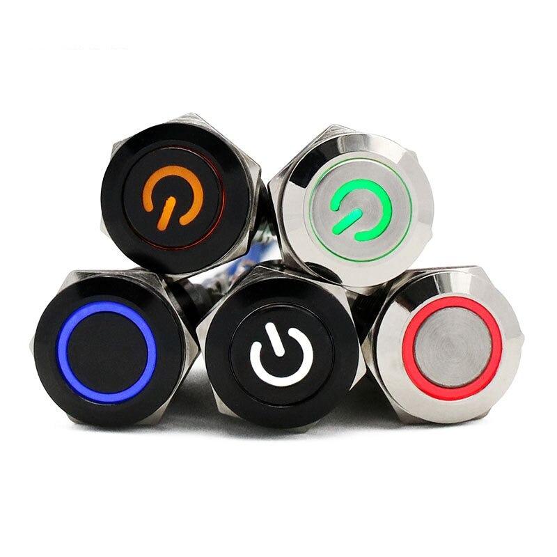 push button for car engine,12mm Waterproof Metal Push Button Switch LED Light Black Power