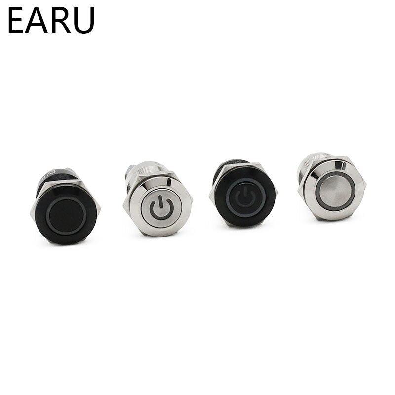 12mm Waterproof Metal Push Button Switch LED Light Black Power.