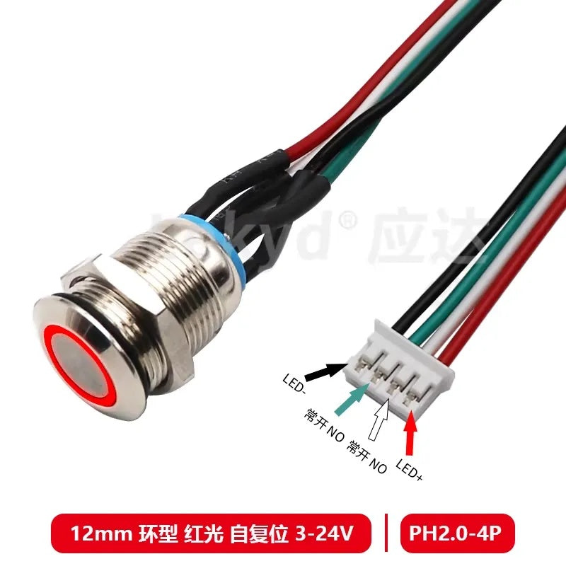 12mm Waterproof Metal Push Button Switch with LED Light – 5-24V Wide Voltage Momentary Start Switch for PC Power / Equipment Startup