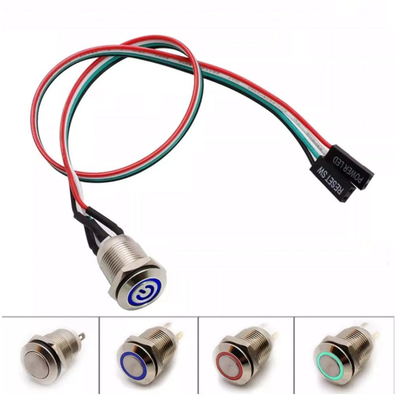 12mm Waterproof Metal Push Button Switch with LED Light – 5-24V Wide Voltage Momentary Start Switch for PC Power / Equipment Startup