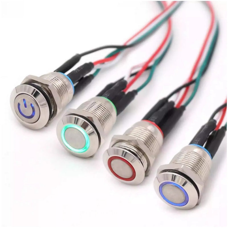 12mm Waterproof Metal Push Button Switch with LED Light – 5-24V Wide Voltage Momentary Start Switch for PC Power / Equipment Startup