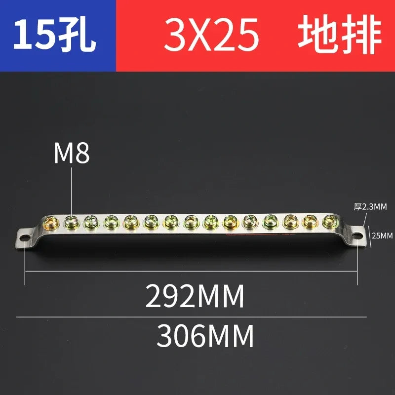 terminal block,15 hole 3x25 neutral zero bar,bulk distribution terminal block for industrial cabinet,electrical cabinet wiring terminal