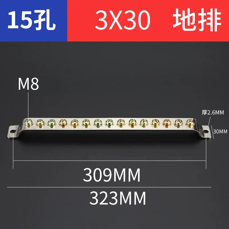 terminal block,15 hole 3x30 ground earth bar,bulk distribution terminal block for industrial cabinet,electrical cabinet wiring terminal