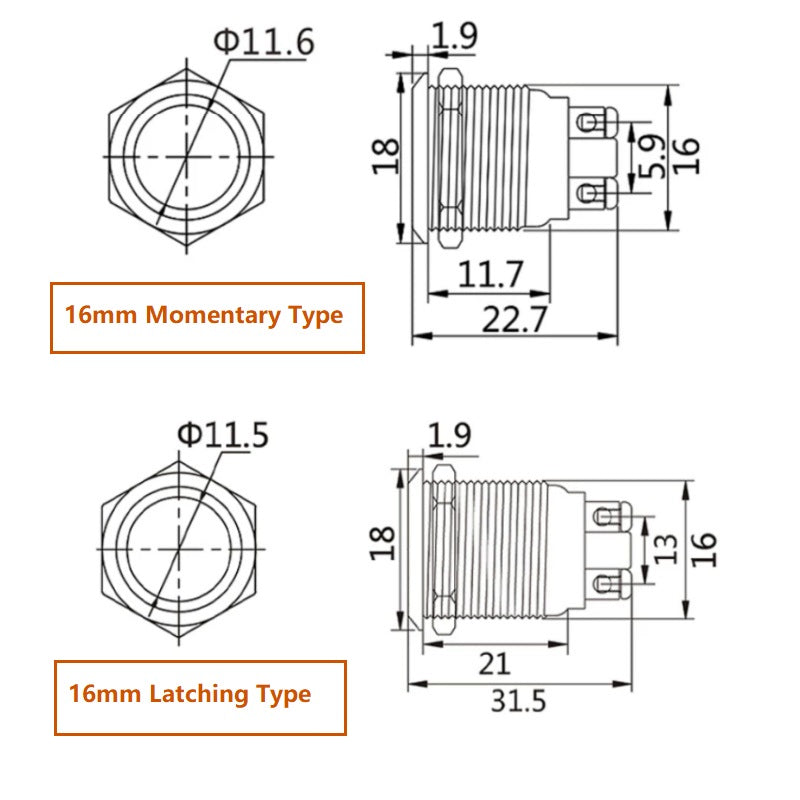flat head button switch,high head metal button,ball head push button,screw terminal button,16mm waterproof button