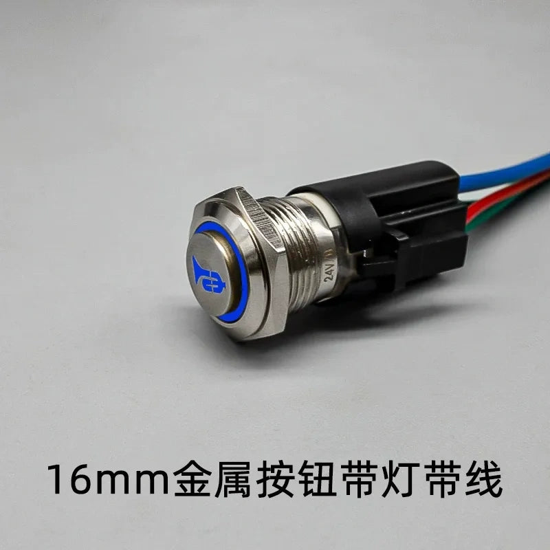 Waterproof Metal Horn Push Button Switch 12V 24V, 10A, LED Light for Automobile Truck RV