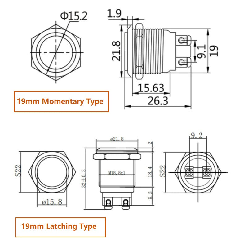 flat head button switch,high head metal button,ball head push button,screw terminal button,19mm waterproof button