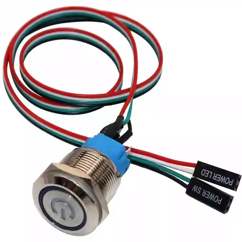 مفتاح زر ضغط معدني لحظي 19 مم – مقاوم للماء بمعيار IP65، مؤشر LED، كابل طاقة/مفتاح تشغيل متضمن