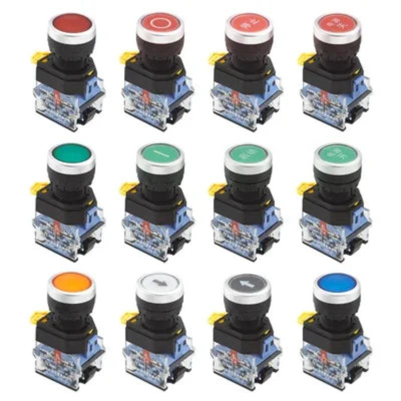 1Pcs 22mm 4 Screw Circular small size Flat round Panel Cutout LA38-11 LA38-11BN ON-OFF Momentary/Self locking Push button switch