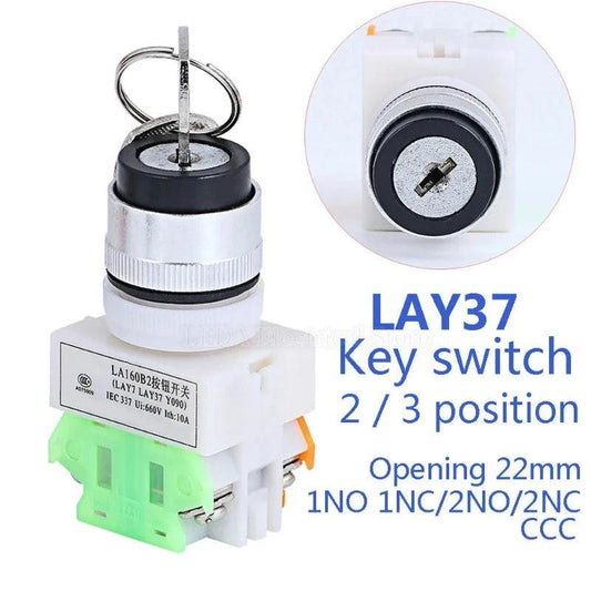 1Pcs LAY37-11Y2 20Y3 Y090 DPST 2 / 3 Position 1NO 1NC / 2NO Rotary Selector Key Lock / Reset Push Button Switch