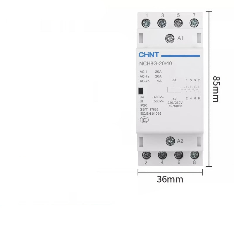 CHNT NCH8 NCH8G-20/40 4NO 2P20A Modular Contactor , Household lighting Contactor