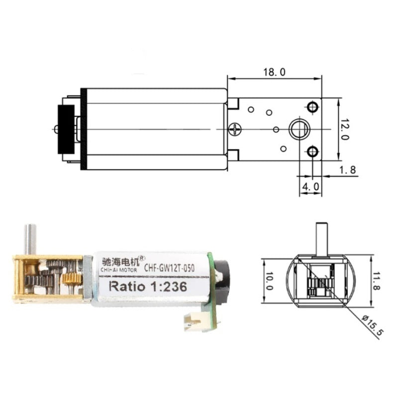 CHF-GW12T-050, dc worm gear motor, encoder motor, hall encoder motor, 6v 12v dc motor, self-locking motor, ab phase encoder, high reduction motor, robotics motor, smart car motor
