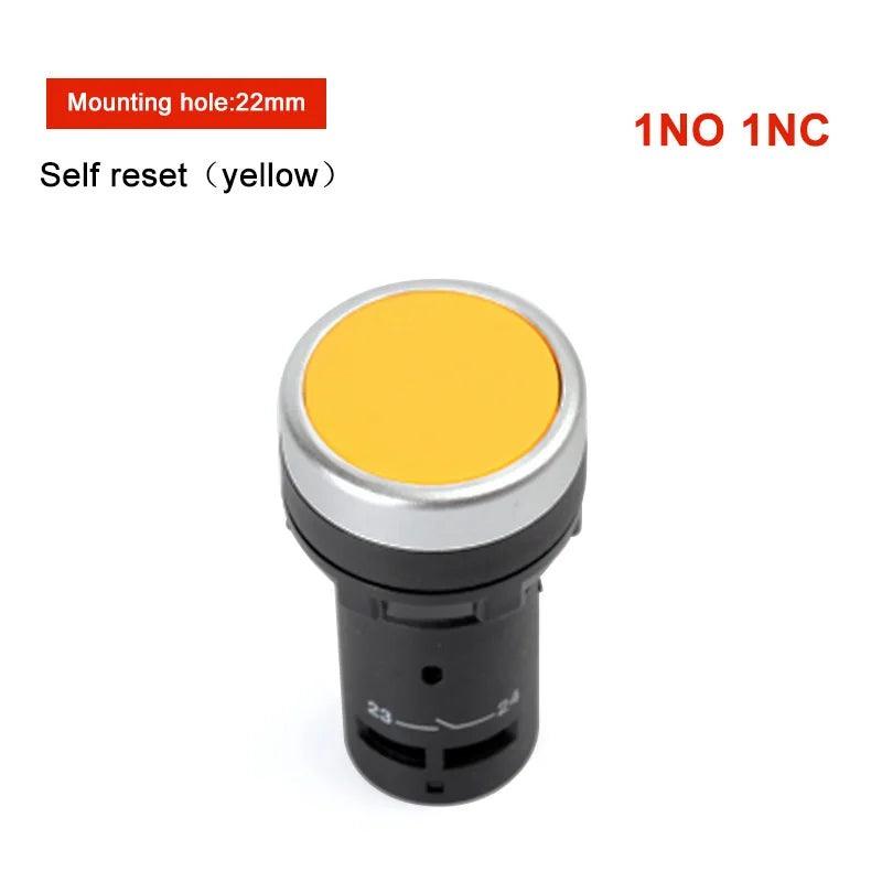 22mm 1NO 1NC Contact push button switch self-resetting jog flat button switch flat head small start power control red green