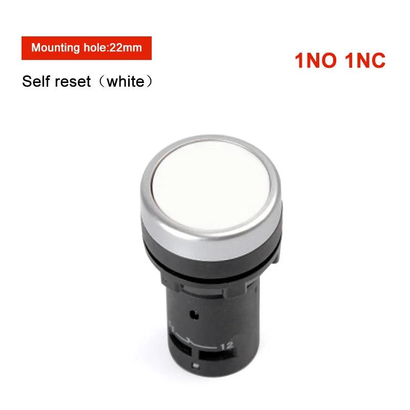 22mm 1NO 1NC Contact push button switch self-resetting jog flat button switch flat head small start power control red green