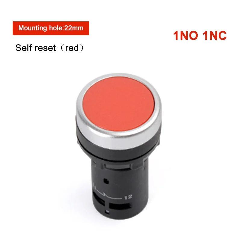 22mm 1NO 1NC Contact push button switch self-resetting jog flat button switch flat head small start power control red green