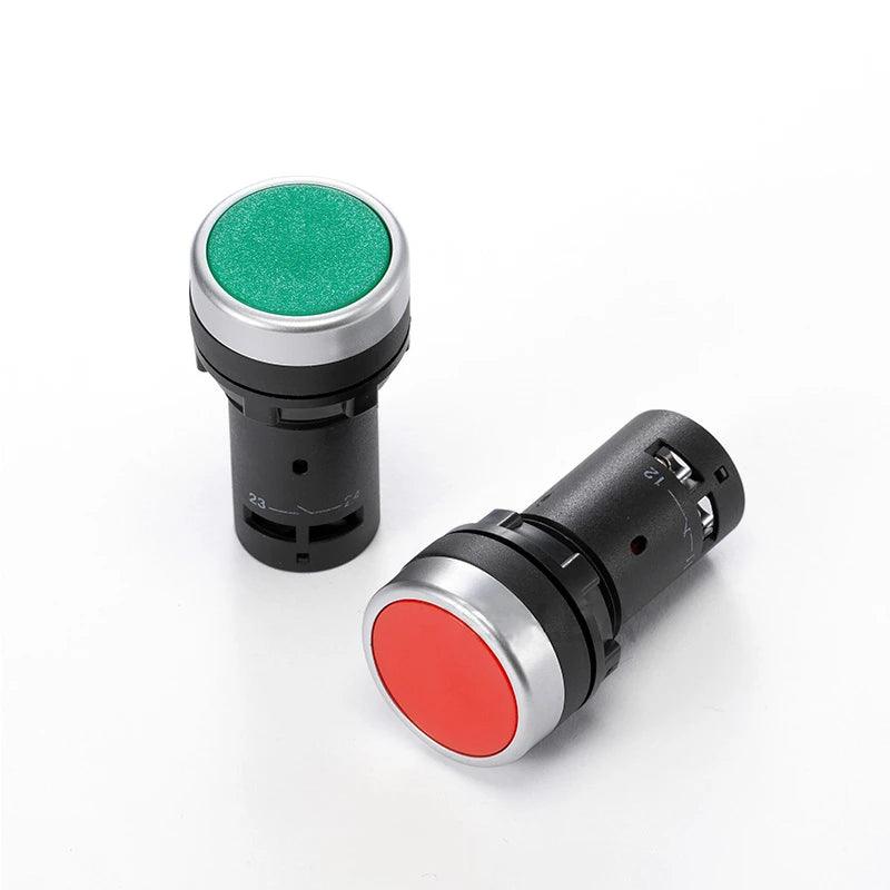 22mm 1NO 1NC Contact push button switch self-resetting jog flat button switch flat head small start power control red green