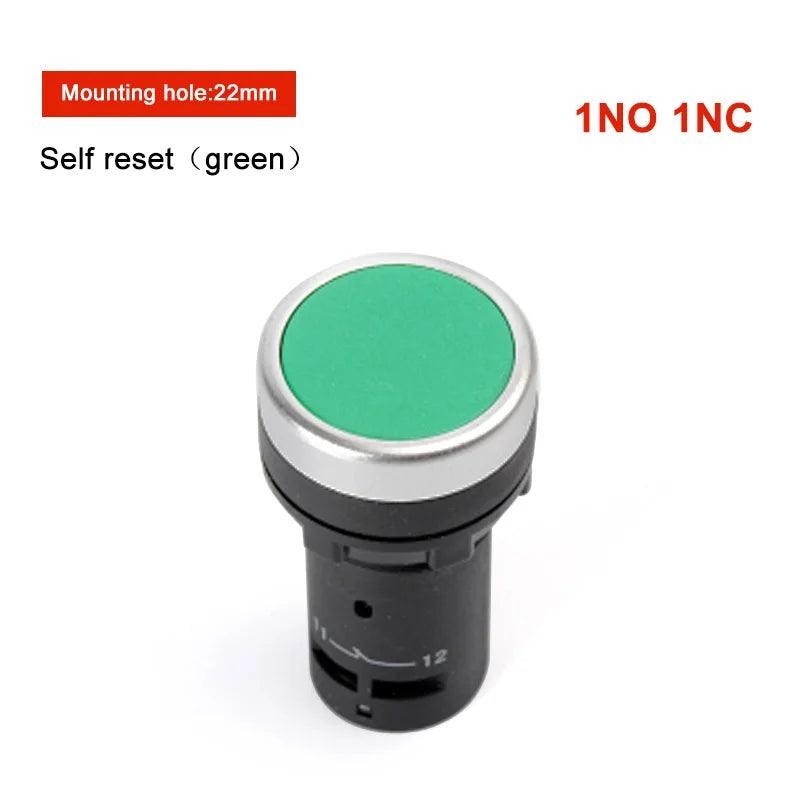 22mm 1NO 1NC Contact push button switch self-resetting jog flat button switch flat head small start power control red green