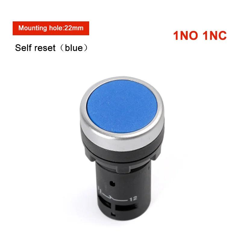 22mm 1NO 1NC Contact push button switch self-resetting jog flat button switch flat head small start power control red green