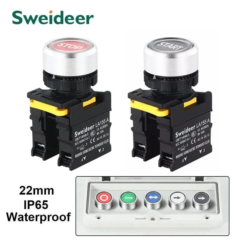 22mm Button Switch Waterproof Momentary Self Reset Self Locking Flat Head Start Stop Arrow Symbol Power Push Button Switch 10A - electrical center b2c,start stop push button，start stop button，start and stop button，start and stop push button