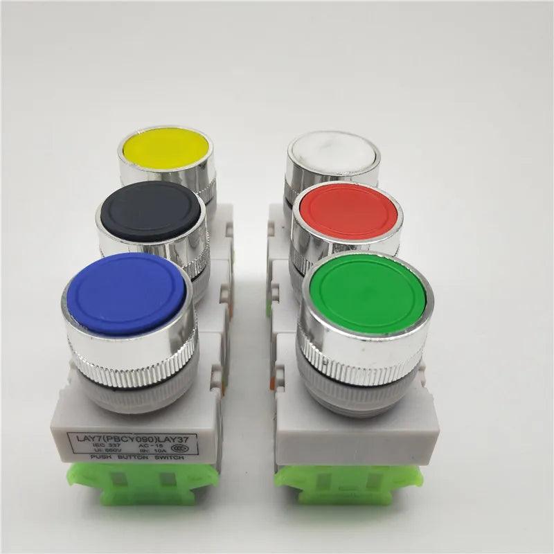 22mm LAY37 Y090 Self-reset Push button switches Red Green Blue Yellow White Black 1NO 1NC 10A250VAC