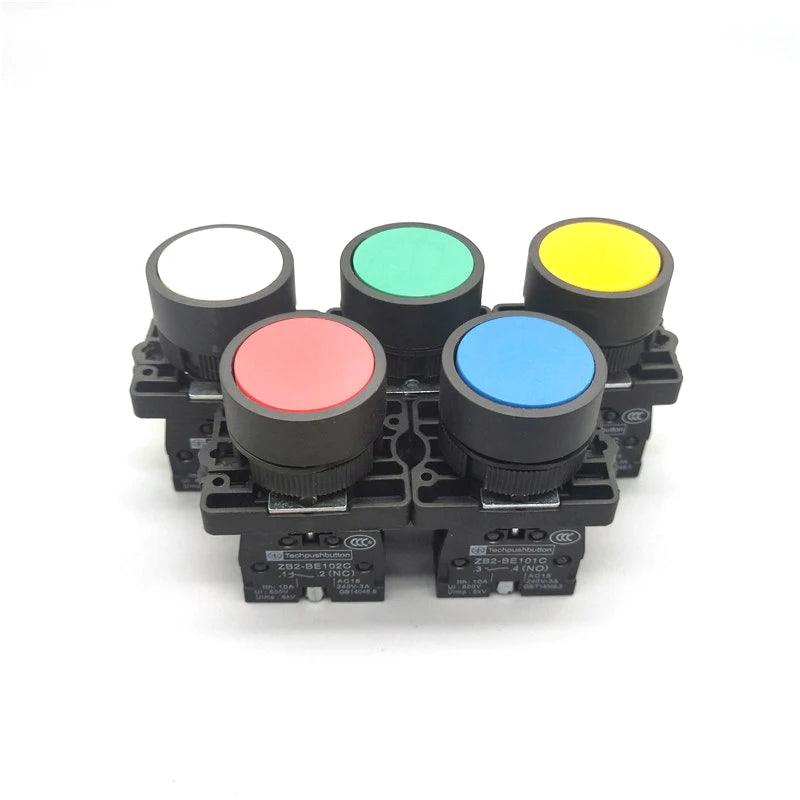22mm Momentary Flat Push Button Switch XB2- EA31 EA42 ZB2-BE101C 102C NO/NC 10A Self Return Power Starter Switch Red Green