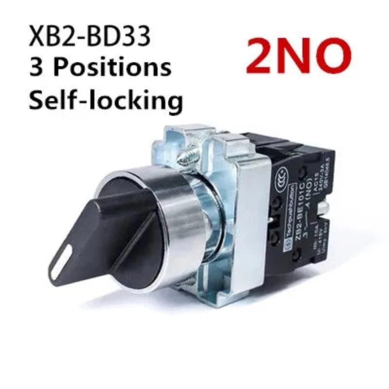 22mm XB2-BD21 BD23 BD25 BD33 BD45 BD53 1NO/2NO/1NO1NC 2/3 Position Self Locking / Self Resetting Selector Knob Switch