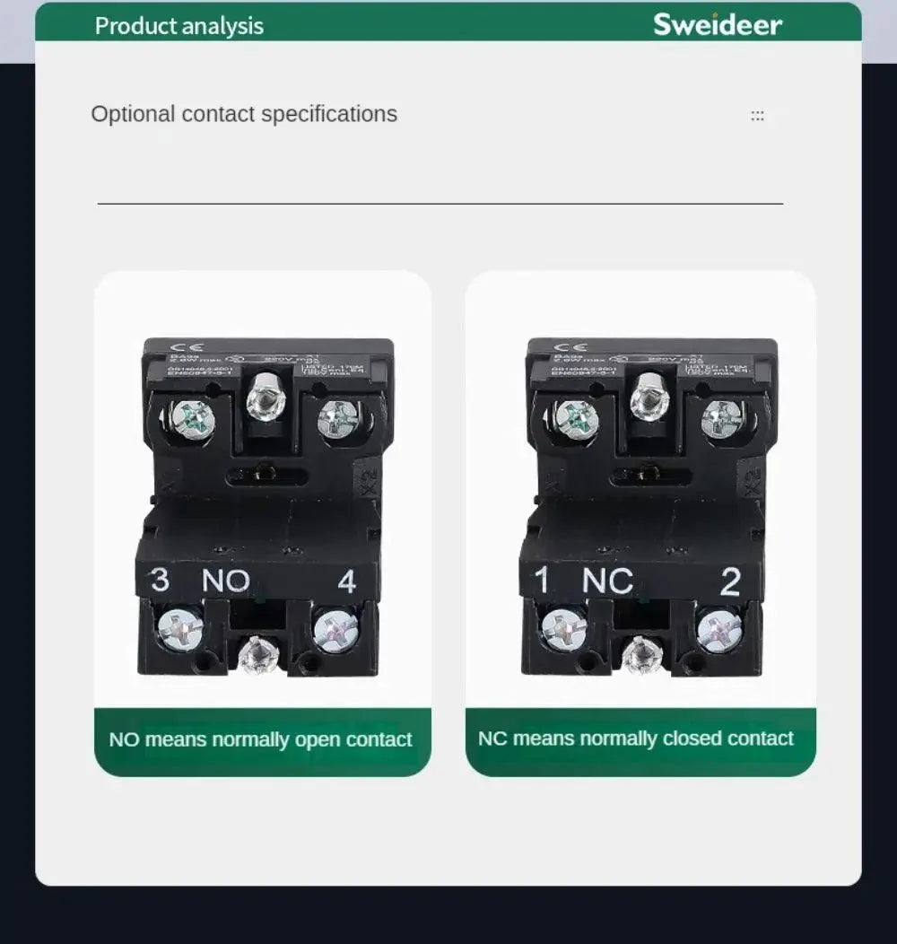 22mm Push Button Switch Momentary Reset ON OFF 12V/220V/48V/24V Black NC NO Power Button for Electrical Industrial Panelboard - electrical center b2c