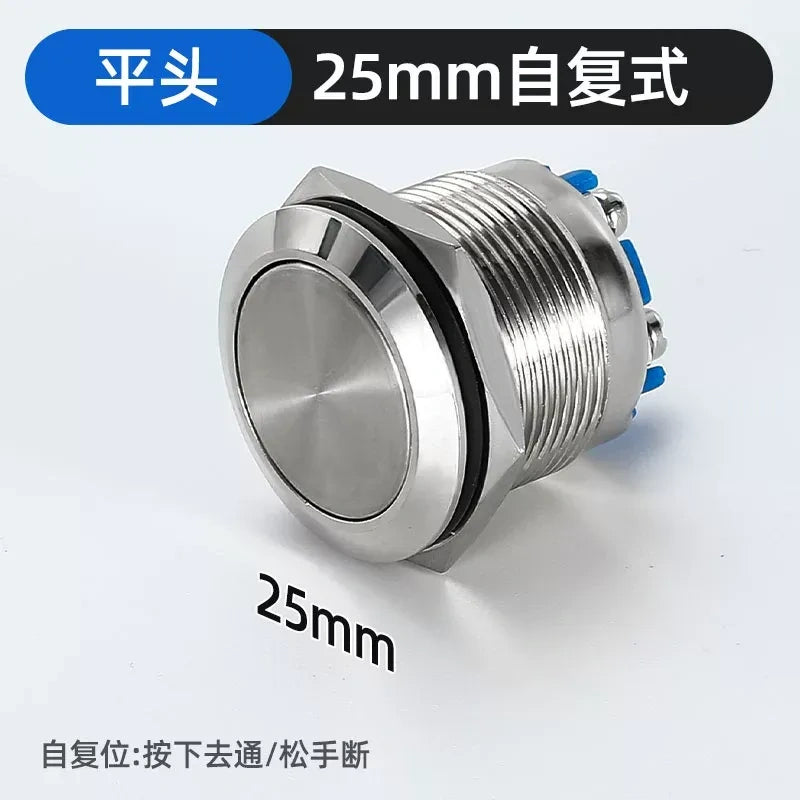 flat head button switch,screw terminal button25mm self reset type waterproof button