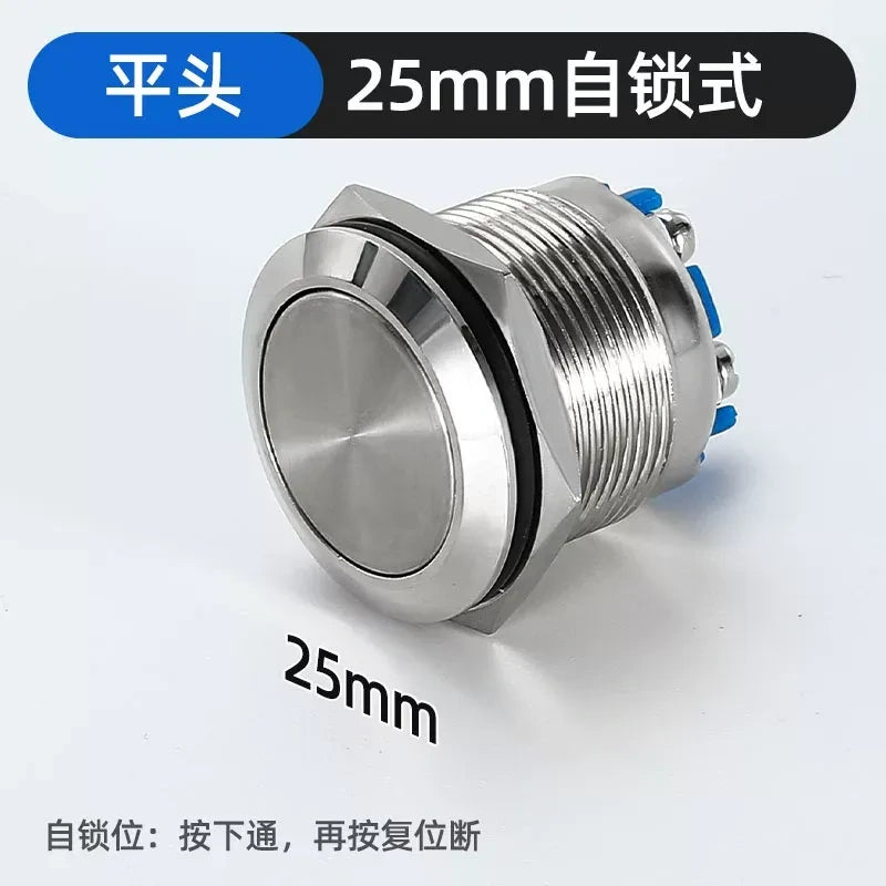 flat head button switch,screw terminal button,25mm self locking type waterproof button