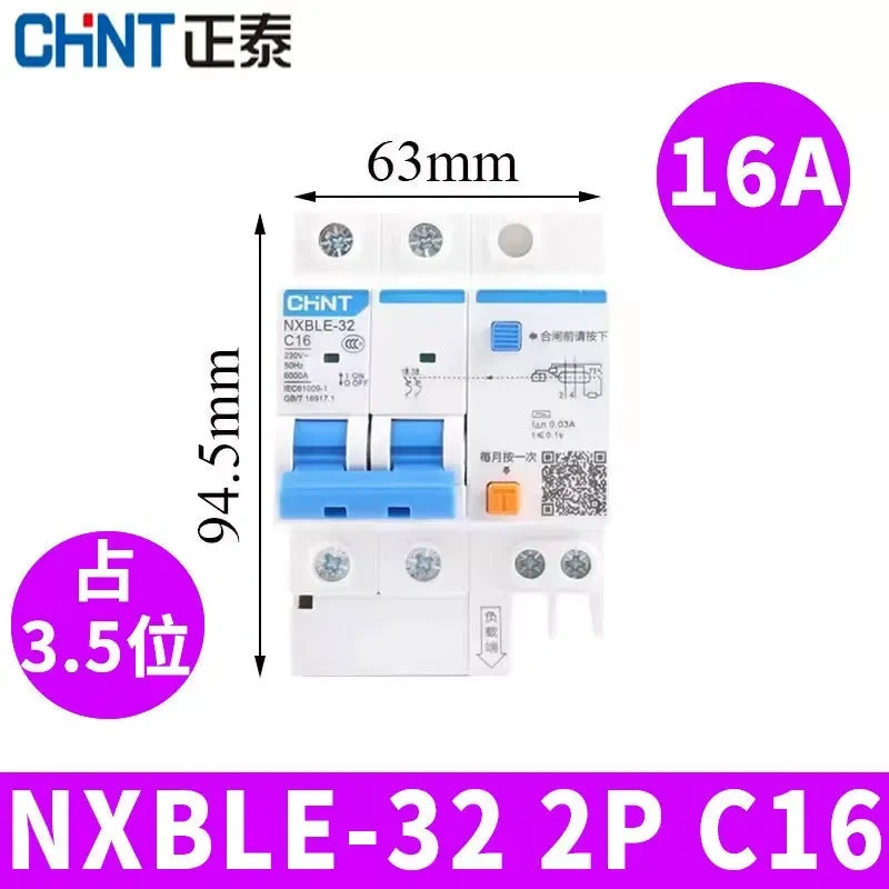 CHNT leakage breaker NXBLE-32 2p 16a 30mA RCD rcbo