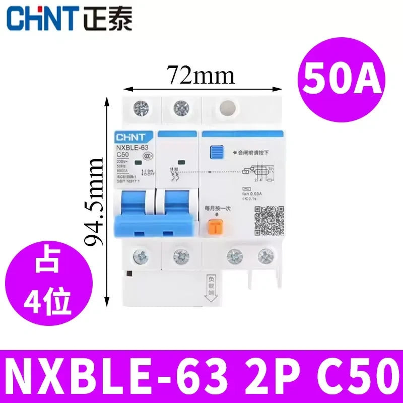 CHNT leakage breaker NXBLE-63 2p 50a 30mA RCD rcbo