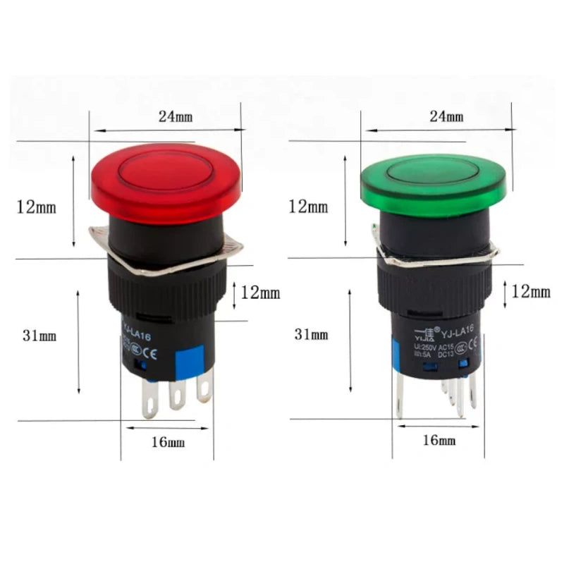 16mm Mushroom Push Button, LA16-11M LA16-11MZS, Momentary/Latching Button, 3Pin 5Pin Push Button, Illuminated/Non-Illuminated Switch, 5A Silver Contact Button, 16mm Industrial Control Switch, IP40 Dustproof Button, Compact Start Stop Button, Control Panel Mushroom Switch, Low Voltage Push Button, CCC CE Certified Button