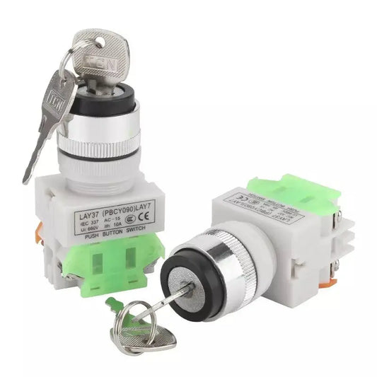 LAY37-11Y2/LAY37-20Y3 Key Rotary Switch 2/3 Position Push Button Switch 1NO1NC Latching Self-locking Key Button - electrical center b2c