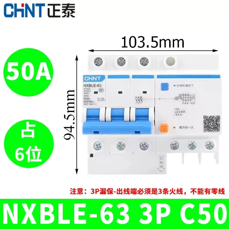 CHNT leakage breaker NXBLE-63 3p 50a 30mA RCD rcbo
