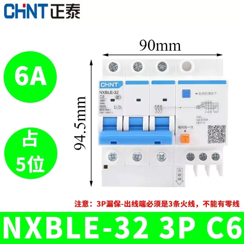 CHNT leakage breaker NXBLE-32 3p 6a 30mA RCD rcbo