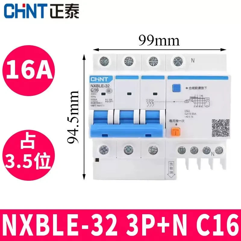 CHNT leakage breaker NXBLE-32 3p+n 16a 30mA RCD rcbo