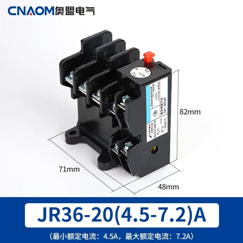 JR36 thermal overload relay, motor overload protector, phase loss protection relay,JR36-20 4.5-7.2a