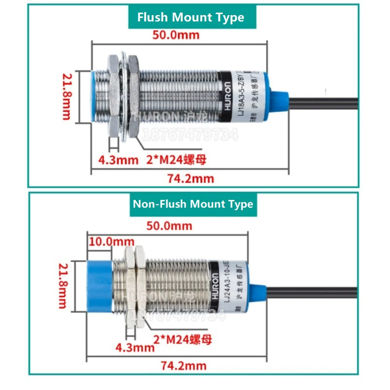 LJ24A3 proximity sensor, M24 inductive switch, 10mm proximity sensor, 8mm proximity switch, long distance metal detector, NPN proximity switch, PNP proximity sensor, 24V limit switch, NO NC proximity switch, flush mount sensor, non-flush proximity switch, industrial automation sensor, waterproof proximity switch, HURON proximity sensor
